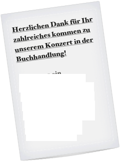 Herzlichen Dank für Ihr zahlreiches kommen zu unserem Konzert in der Buchhandlung!
Sie hörten ein
Kammerkonzert mit Werken für Bläser und Streicher von Stamitz, Mozart und Beethoven
Rückblick auf das Konzert HIER !